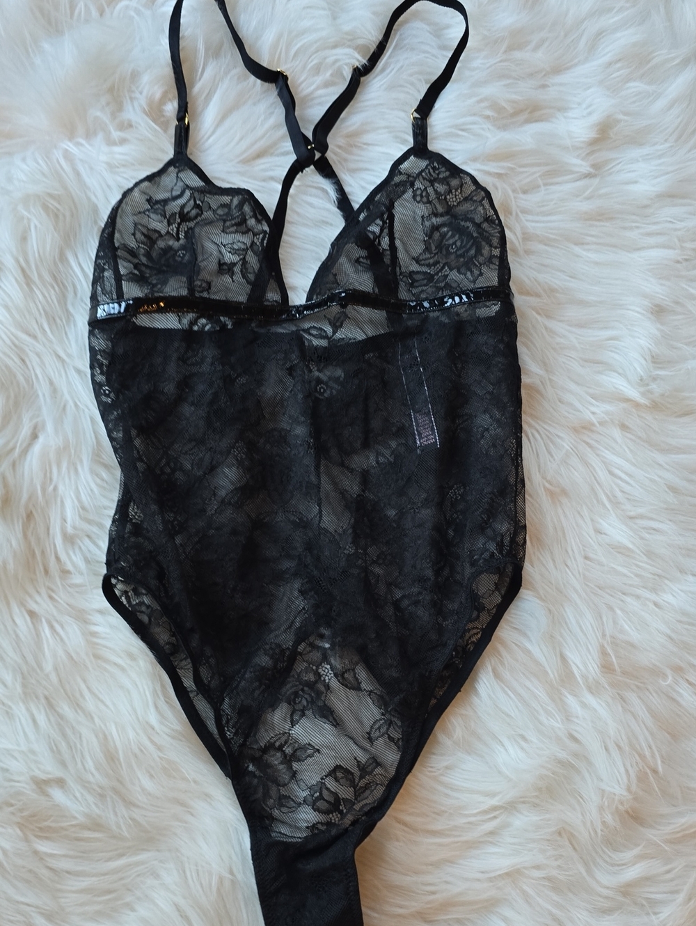 Victoria's Secret Black Floral Lace Sheer Teddy Bodysuit Size S